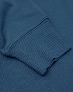 True ClassicFiord Fleece French Terry Pullover close-up of blue ribbed-knit cuff.