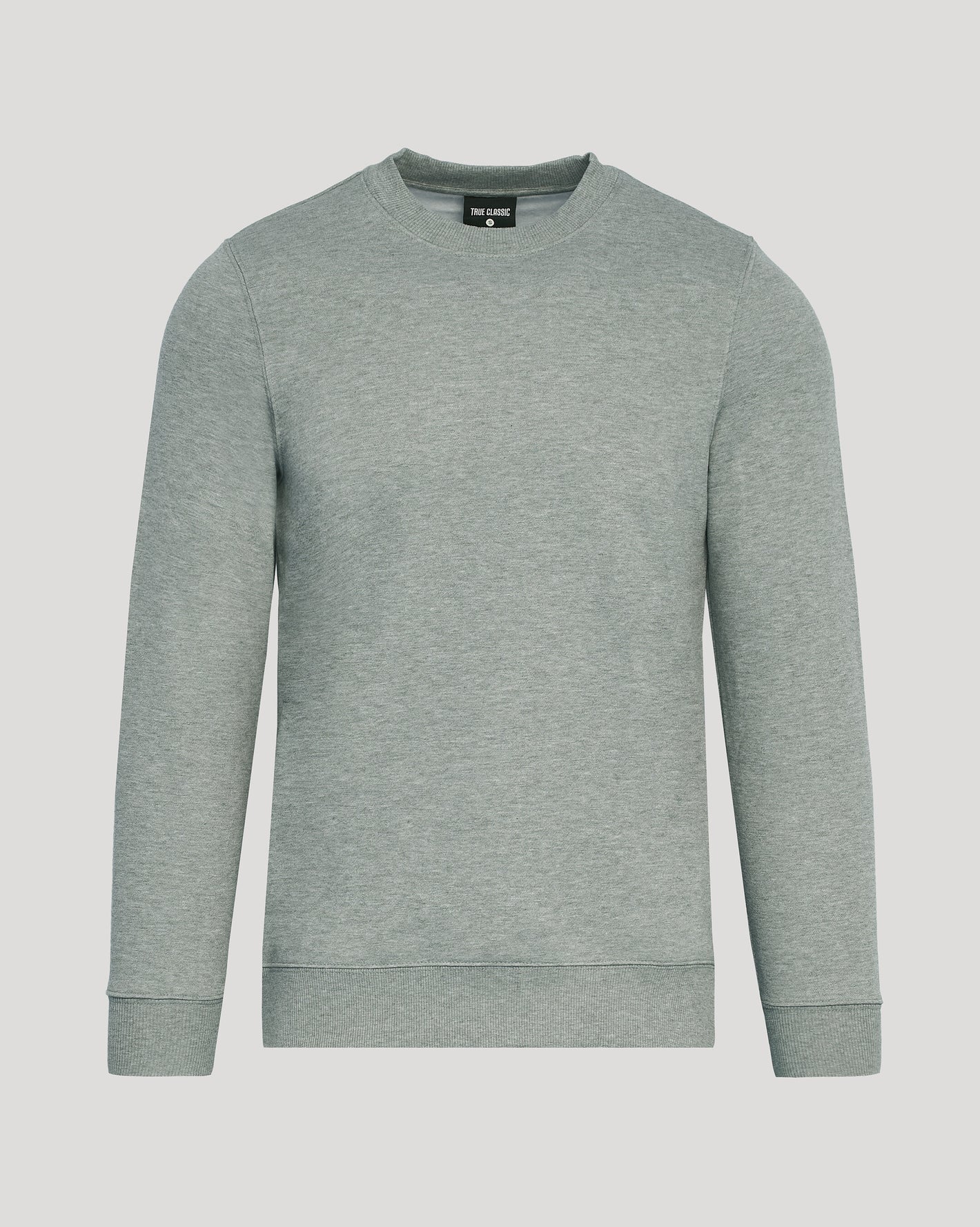 Heather Gray Fleece French Terry Pullover Crew Neck sweatshirt with ribbed trim.