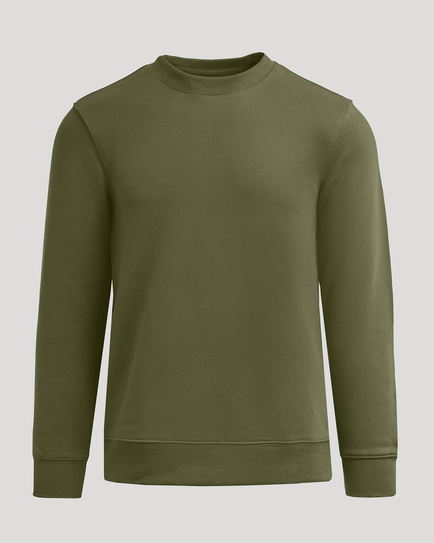 Military Green Fleece French Terry Pullover Crew Neck laid flat.