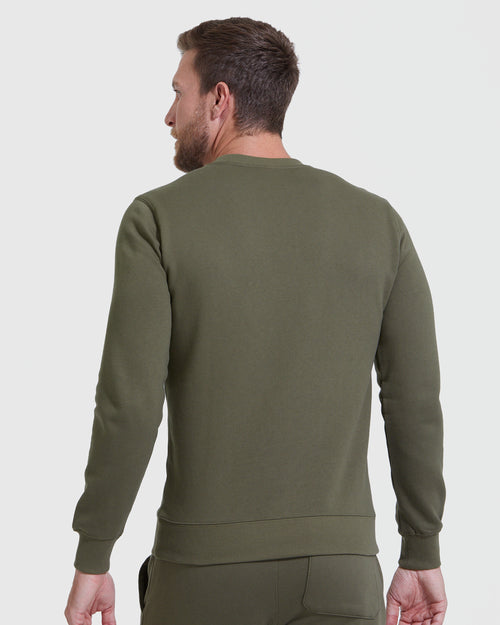 Military Green Fleece French Terry Pullover Crew Neck Sweatshirt