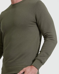 True ClassicMilitary Green Fleece French Terry Pullover Crew Neck