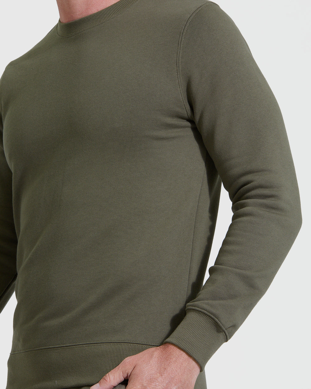 Military Green Fleece French Terry Pullover Crew Neck Sweatshirt