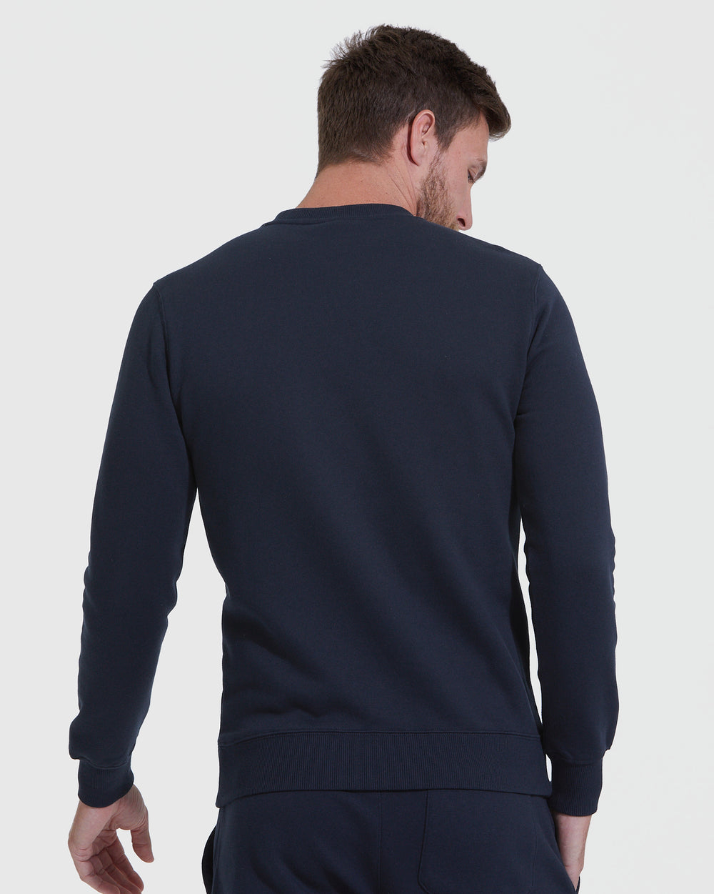 Navy Fleece French Terry Pullover Crew Neck Sweatshirt