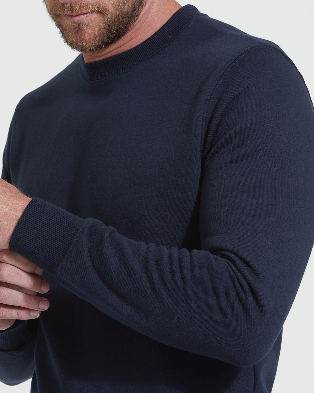 Navy Fleece French Terry Pullover Crew Neck Sweatshirt