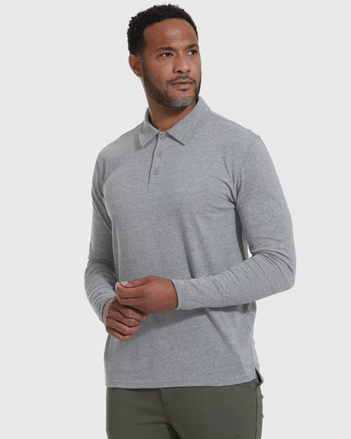 Heather Gray Long Sleeve Polo