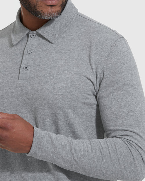 Heather Gray Long Sleeve Polo