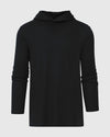 Black Hooded Long Sleeve T-Shirt, simple front view, plain and unembellished.