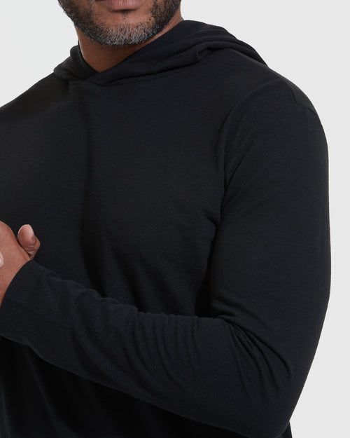 Black Hooded Long Sleeve T-Shirt