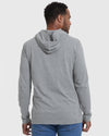 Heather Gray Hooded Long Sleeve T-Shirt on model from behind.