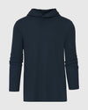 Navy Hooded Long Sleeve T-Shirt on light gray background.