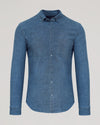 Light Indigo Wash Long Sleeve Chambray Shirt with button front and chest pocket.