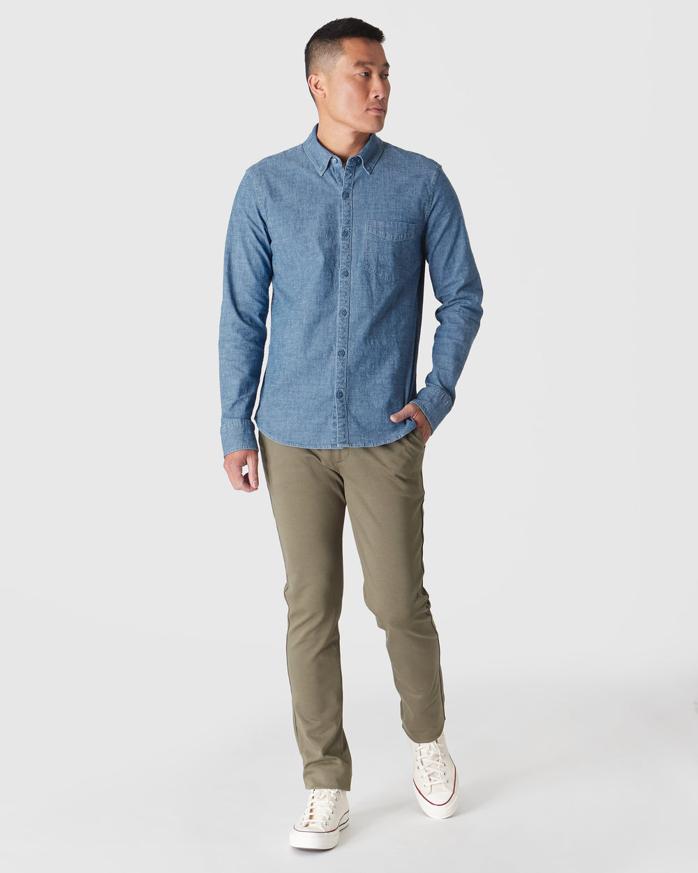 Light Indigo Wash Long Sleeve Chambray Shirt