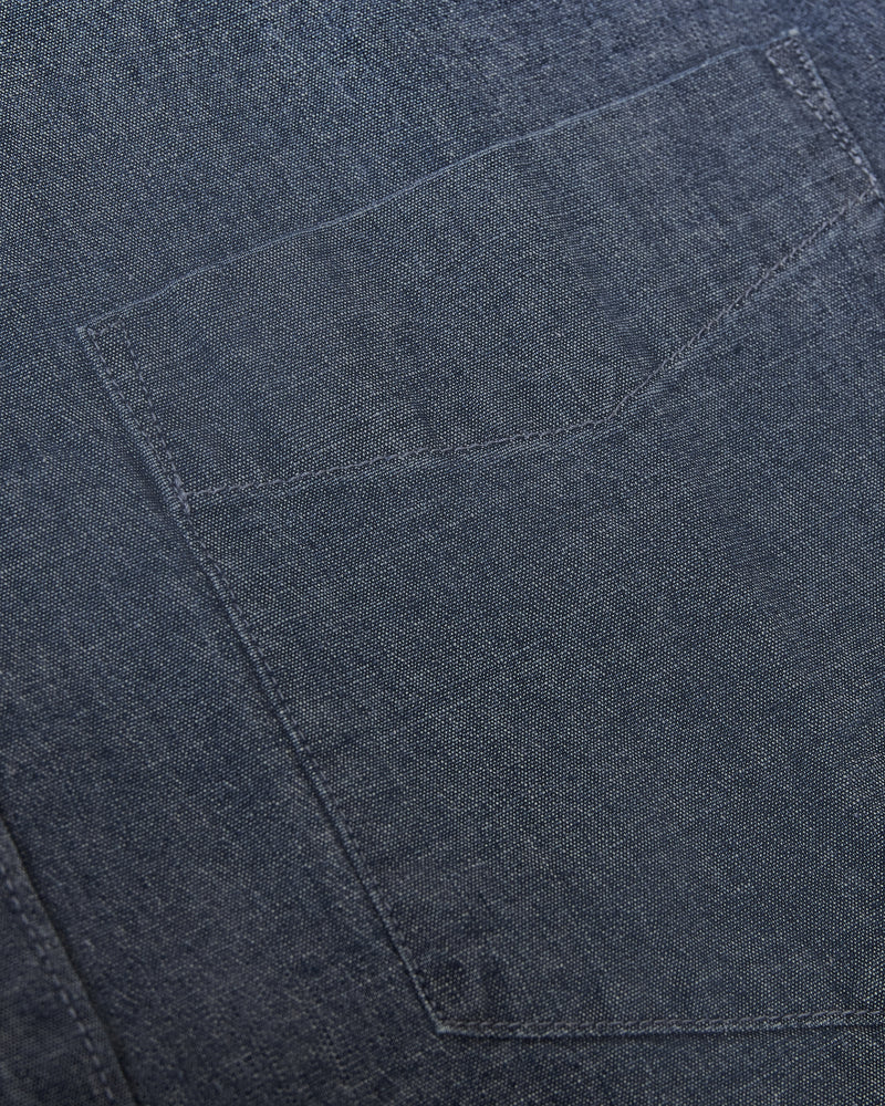 Medium Indigo Wash Long Sleeve Chambray Shirt pocket detail.