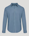 Fiord Long Sleeve Linen Shirt, light-blue, button-up, pointed collar, laid flat.
