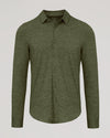 Dark Heather Military Green Long Sleeve Do-It-All Comfort Shirt with button front.