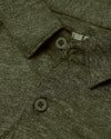 Dark Heather Military Green Long Sleeve Do-It-All Comfort Shirt close-up showing texture.