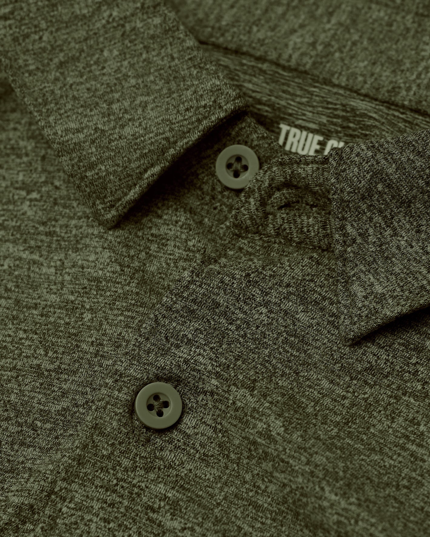 Dark Heather Military Green Long Sleeve Do-It-All Comfort Shirt close-up showing texture.