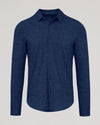 Dark Heather Navy Long Sleeve Do-It-All Comfort Shirt with button-front.