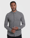 Man wearing Heather Gray Long Sleeve Do-It-All Comfort Shirt.
