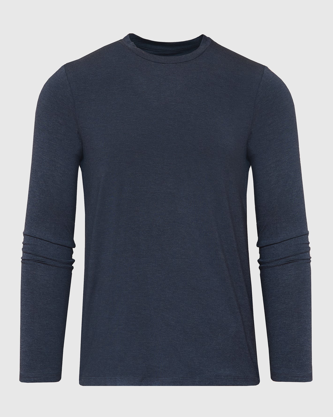 Heather Navy Long Sleeve Loungewear Tee on light-gray background.