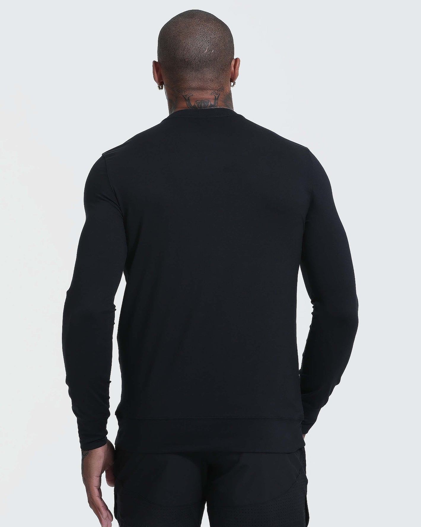 Back view of man in Black Active Comfort Crew Sweatshirt.