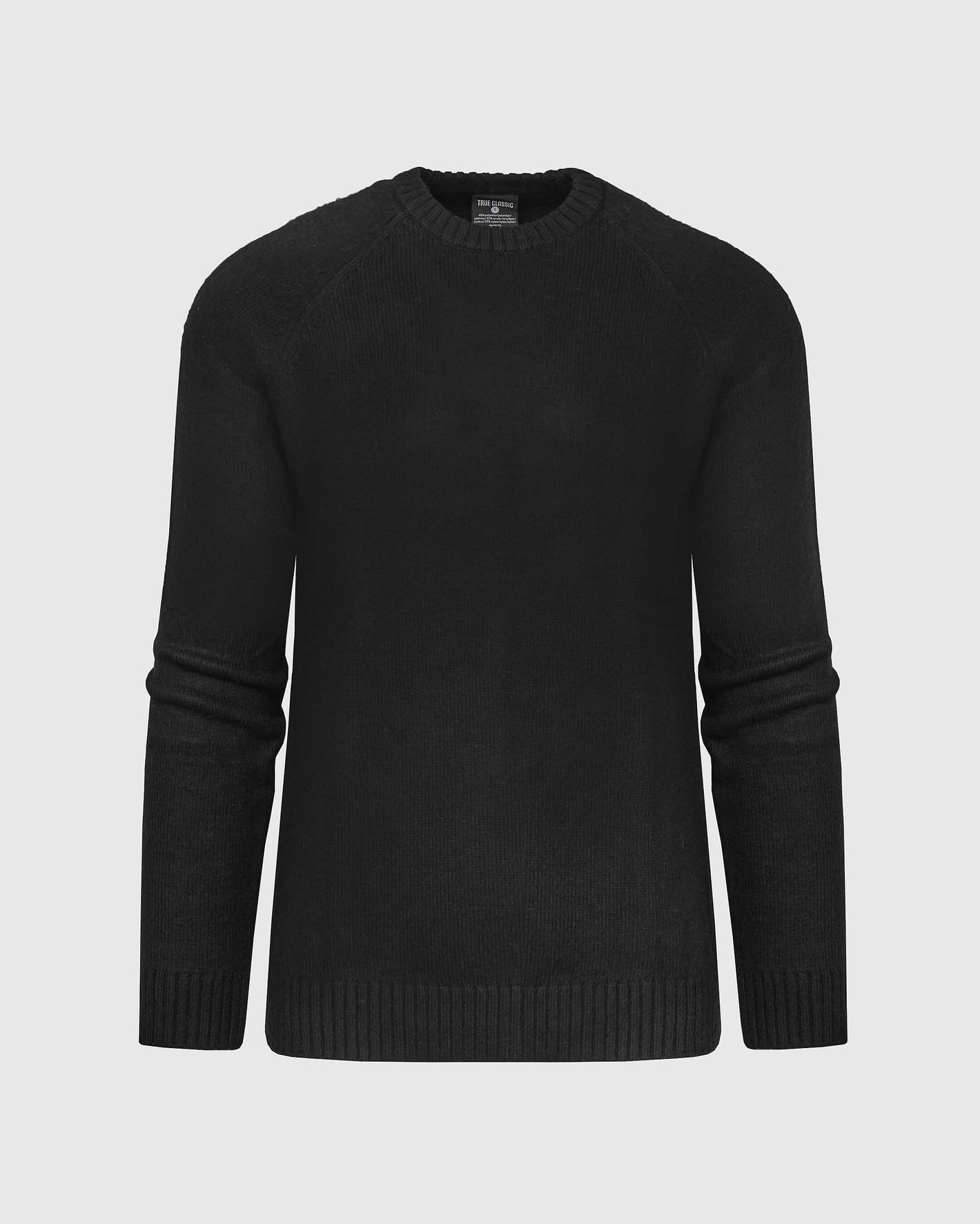 Black Crew Neck Sweater, long-sleeve, ribbed details, athletic fit.