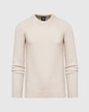 Heather Oatmeal Crew Neck Sweater laid flat with ribbed cuffs visible.