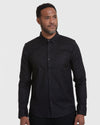Man models Standard Stretch Oxford 3-Pack black shirt.