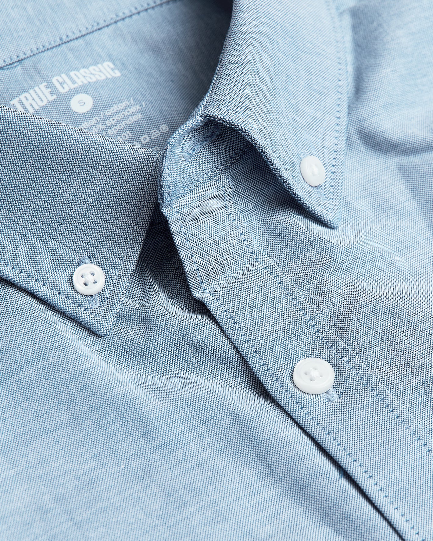 Harbor Stretch Oxford Long Sleeve Shirt close-up with collar and buttons.