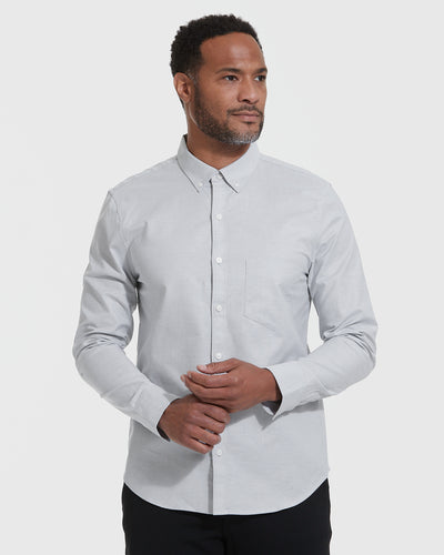 Stretch Oxford Long Sleeve Shirt - Light Gray