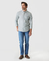Moss Stretch Oxford Long Sleeve Shirt worn with jeans and leather shoes.
