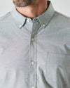 Moss Stretch Oxford Long Sleeve Shirt with collar and chest pocket.