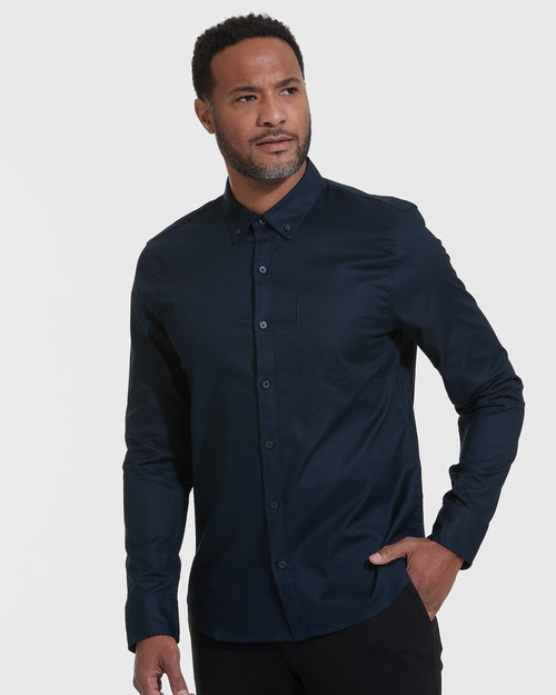 Navy Stretch Oxford Long Sleeve Shirt