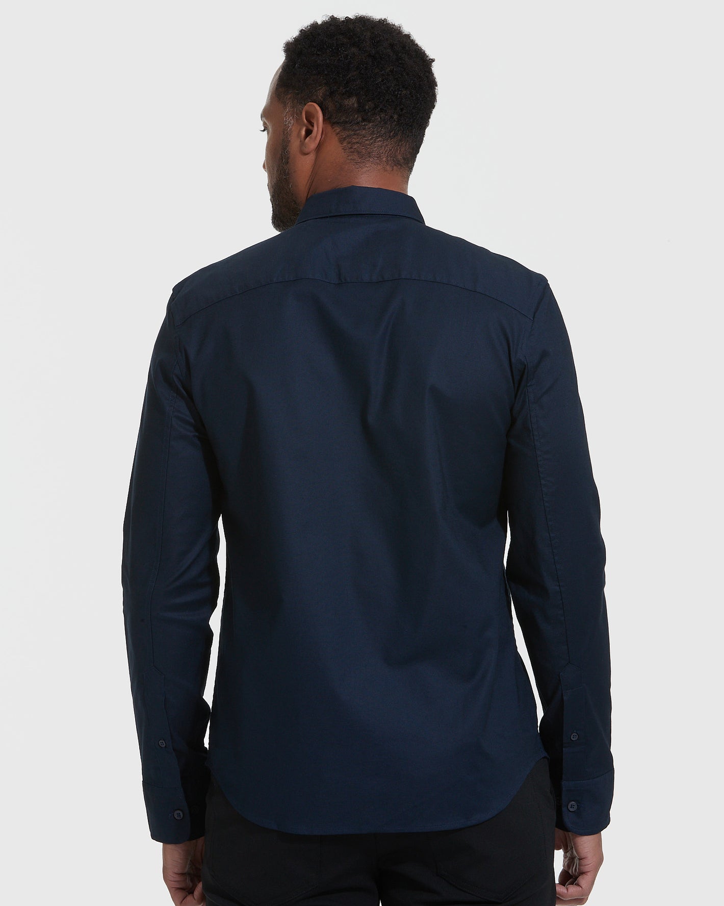 Navy Stretch Oxford Long Sleeve Button Up Shirt