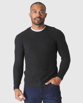 Charcoal Heather Gray Pique Crew Sweater on male model.