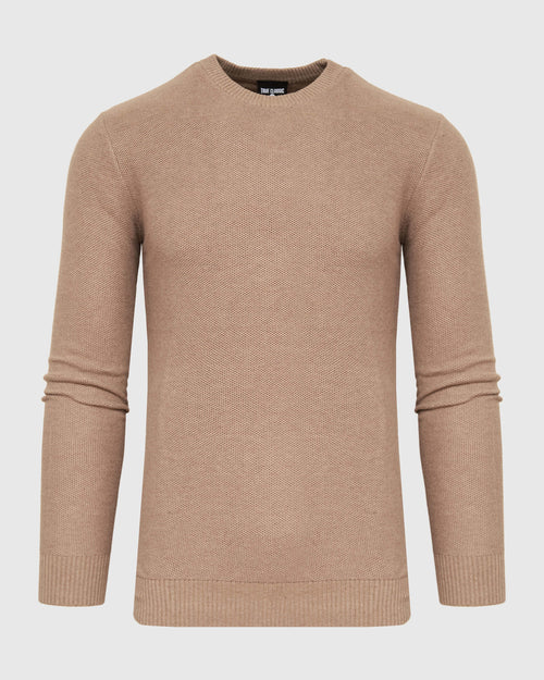 Heather Camel Pique Crew Sweater