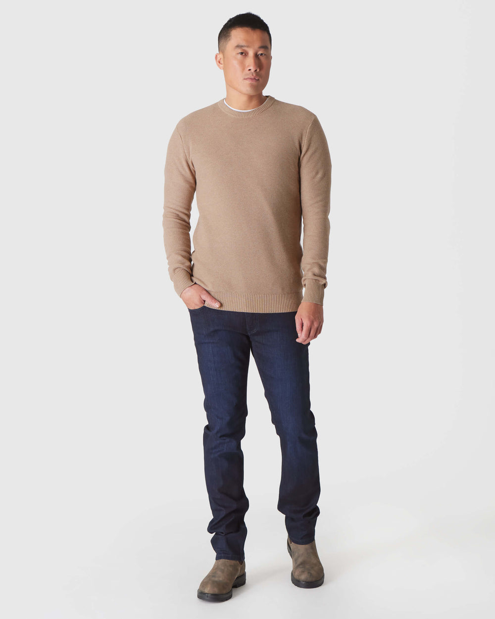 Heather Camel Pique Crew Sweater