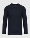 Heather Navy Pique Crew Sweater with textured knit and ribbed trim.