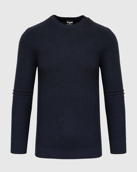 Heather Navy Pique Crew Sweater with textured knit and ribbed trim.