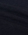 Heather Navy Pique Crew Sweater with textured waffle weave close-up.