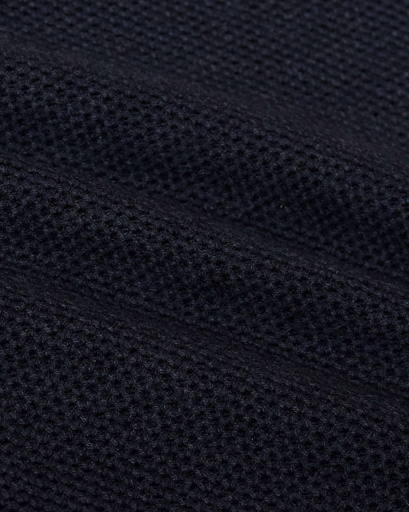Heather Navy Pique Crew Sweater with textured waffle weave close-up.