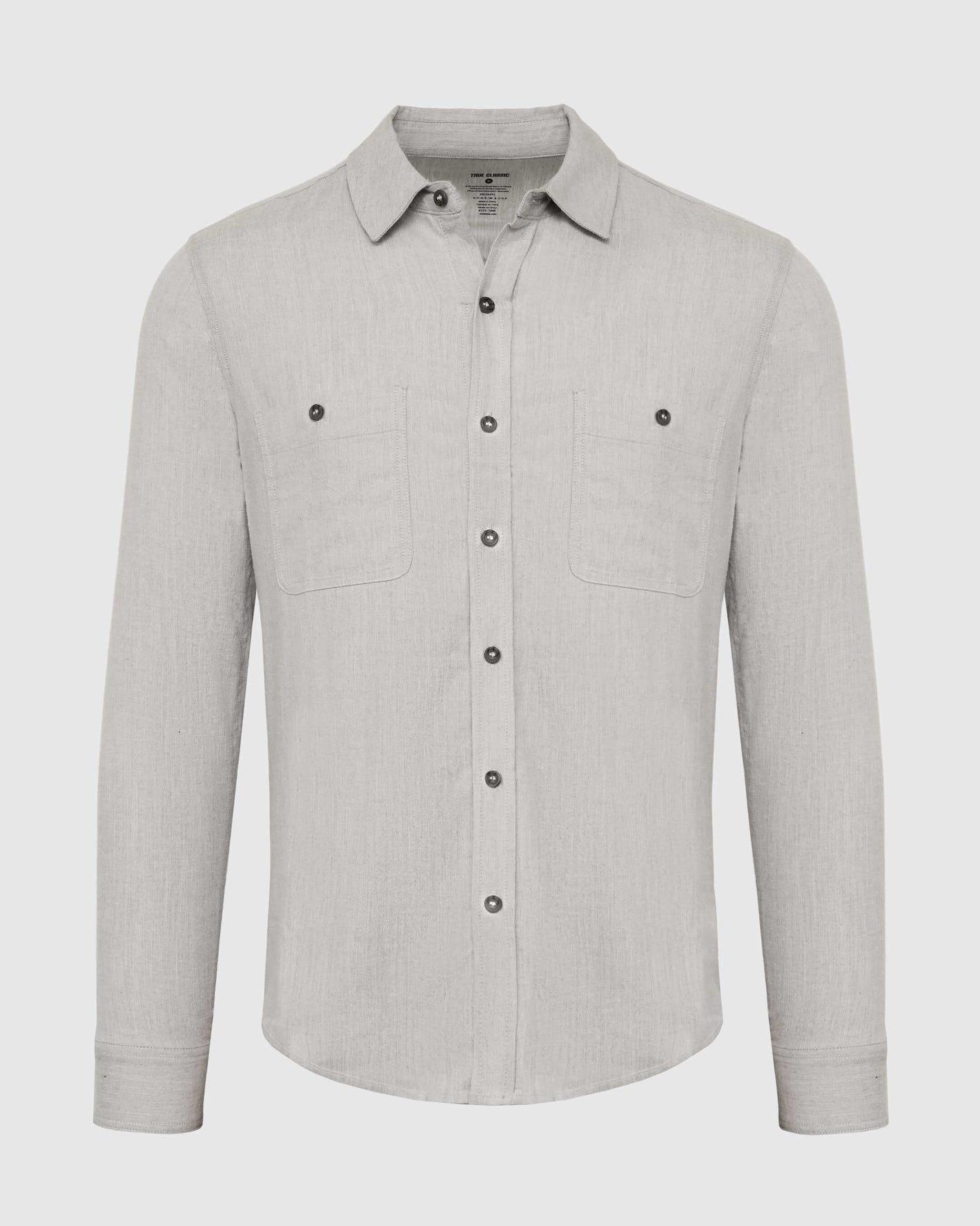 Heather Gray Long Sleeve Lightweight Flannel Shirt with chest pockets and dark buttons.