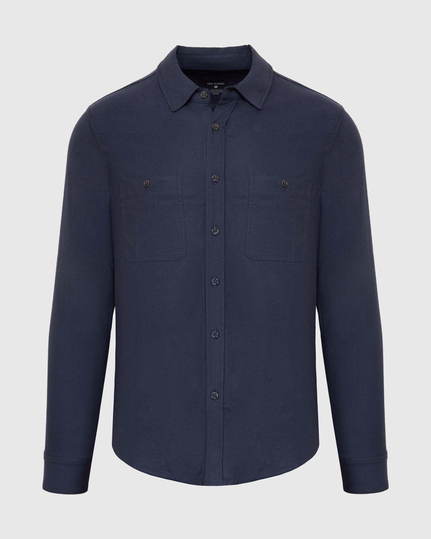 Navy Long Sleeve Lightweight Flannel Shirt with buttoned chest pockets.