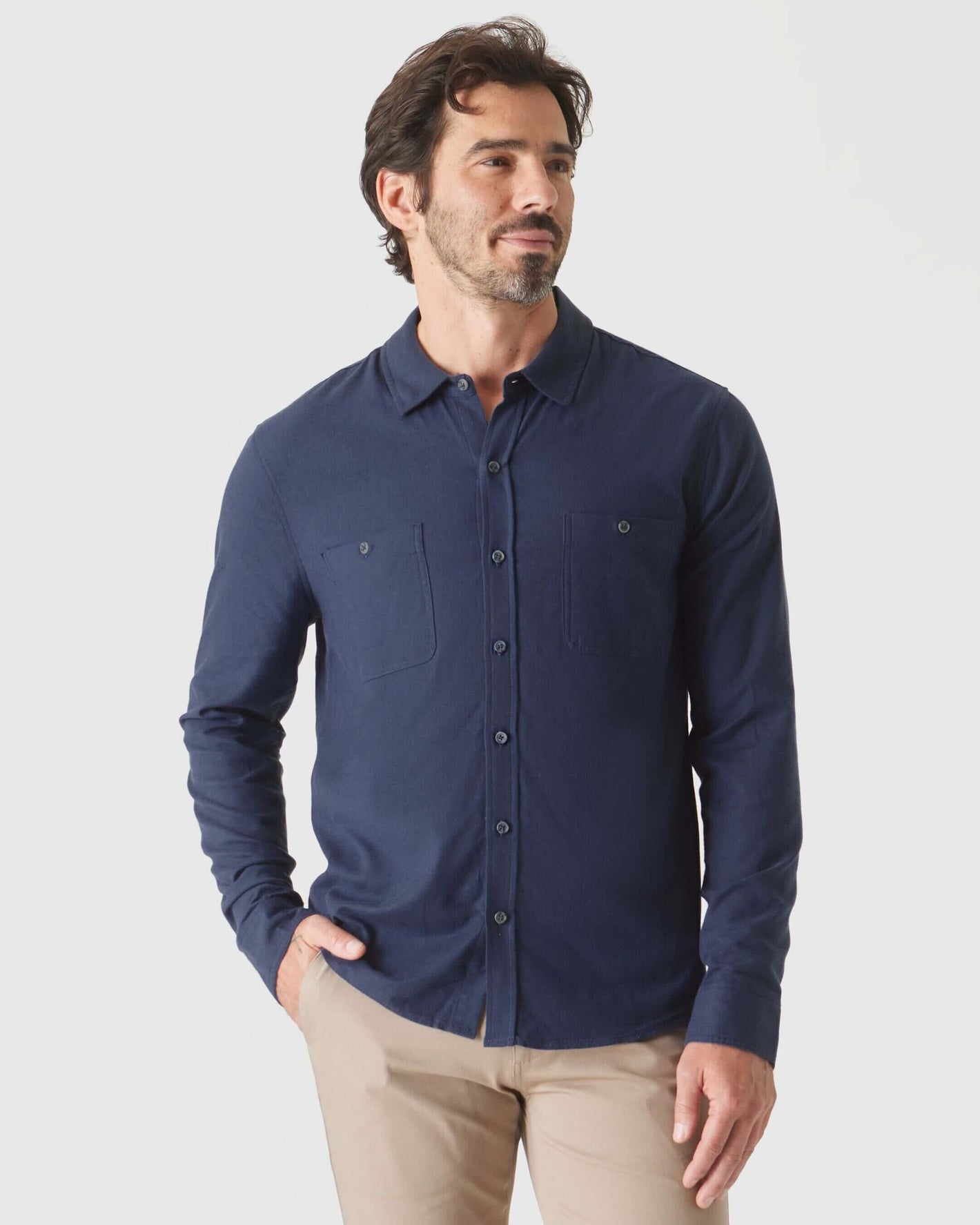 Navy Long Sleeve Lightweight Flannel Shirt with chest pockets.