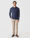 Navy Long Sleeve Lightweight Flannel Shirt on a man with khaki trousers.