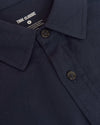 Navy Long Sleeve Lightweight Flannel Shirt, close-up of collar and buttons.