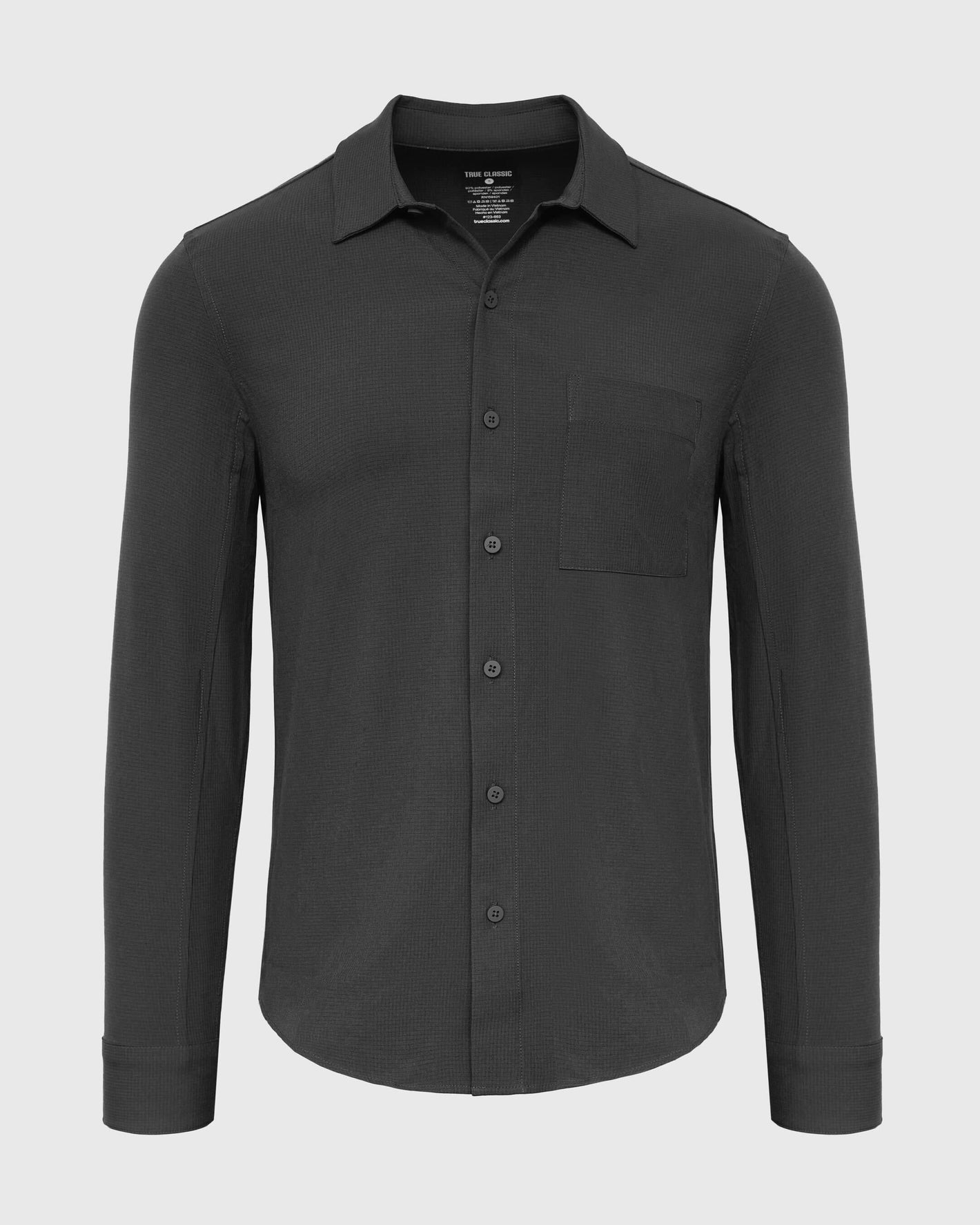 Charcoal Heather Gray Long Sleeve Ripstop Commuter Shirt with textured fabric.