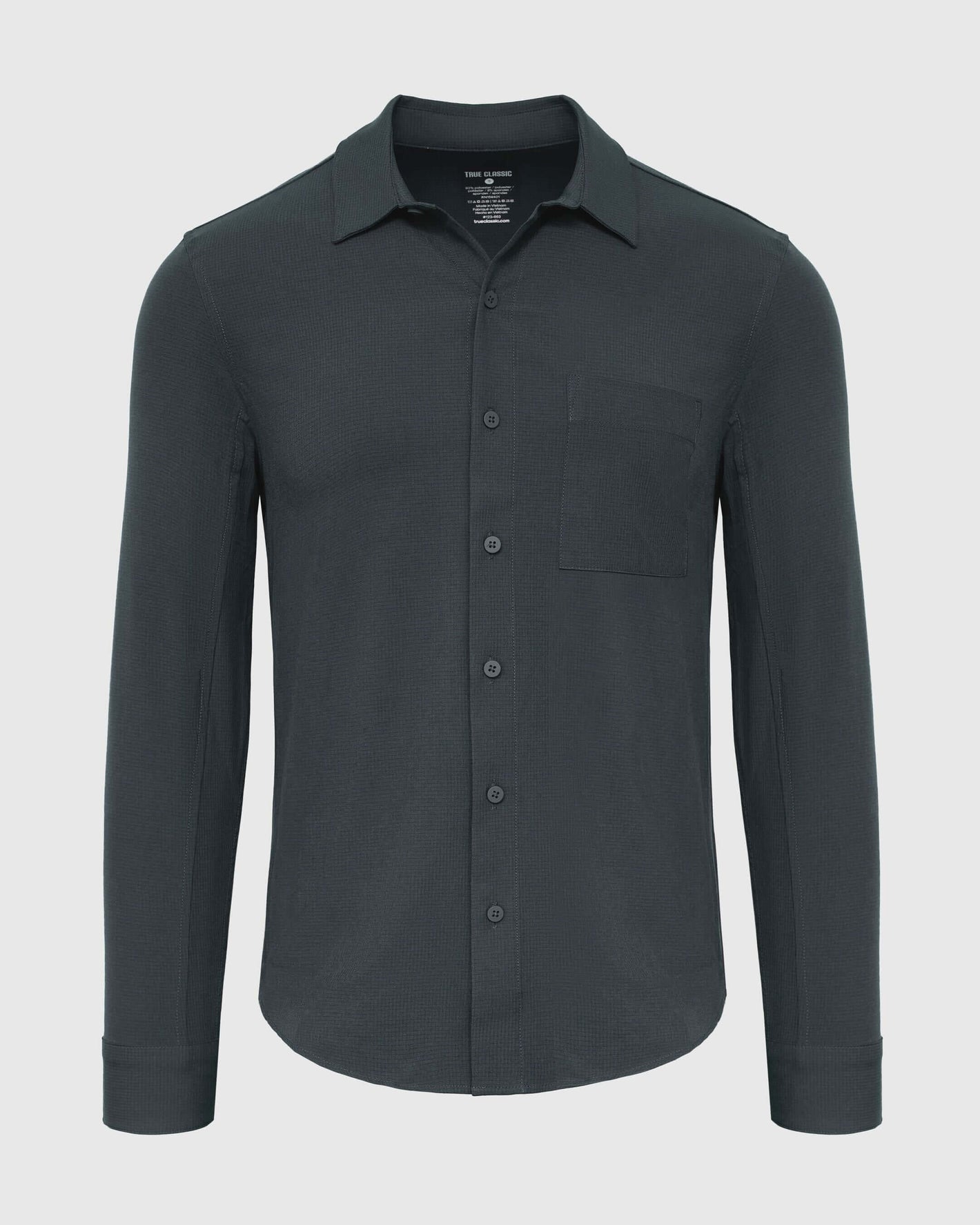 Heather Navy Long Sleeve Ripstop Commuter Shirt with textured weave and patch pocket.