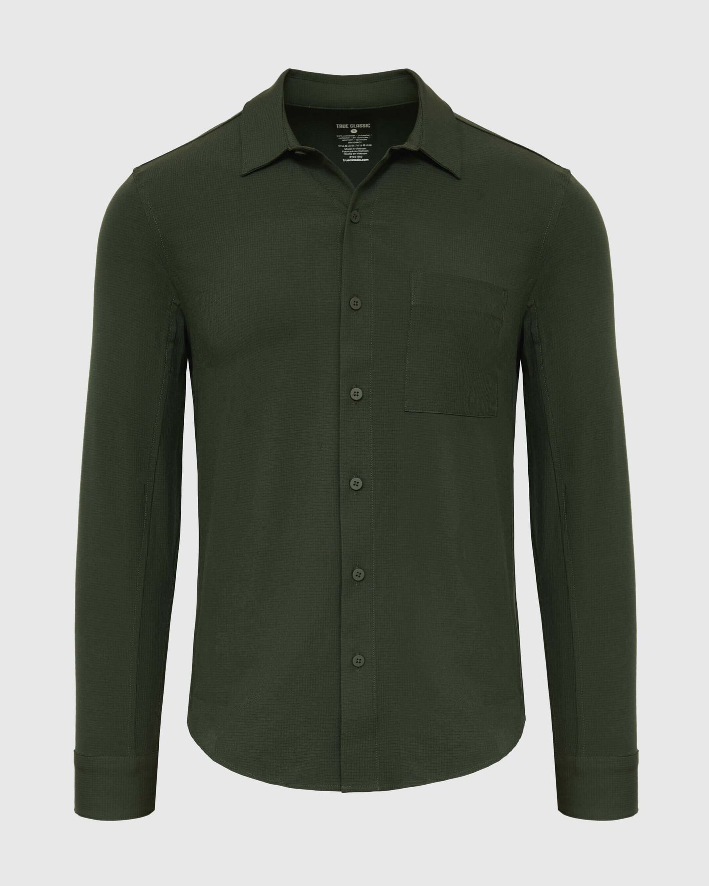 Olive Long Sleeve Ripstop Commuter Shirt with chest pocket and button-up design.