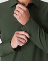 Olive Long Sleeve Ripstop Commuter Shirt cuff being fastened.